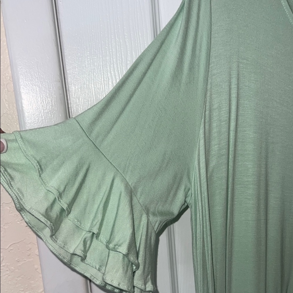 Green Ruffle Sleeve Top - Picture 2 of 5